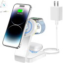 ADADPU 3in1 ワイヤレス充電器 (20W出力 USB-C 電源アダプター付属) MagSafe充電対応 折りたたみ式 スタンド 15W出力 iPhone 16/15/14/13/12 Apple Watch 10/9/8/7/6シリーズ Airpods/2/3/4/Pro/Pro 2対応 LEDランプ付き(3段階調節可能) マグセーフ充電器 日本語説明書付