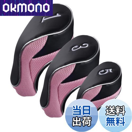 【送料無料】Anduxゴルフ460ccドライバーフェアウェイウッドクラブヘッドカバーフック&ループセットの3 MT/MG12 (ピンク)