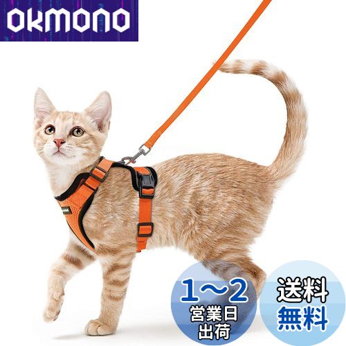Rabbitgoo 猫 ハーネス リード セット 犬猫兼用 超小型犬 小型犬 抜けない ソフト胸あて 軽量 足を上げず装着完成 サイズ調節可 夜反射 通気メッシュ 咳込み防止 散歩 猫用ハーネス 猫 胴輪 りーど はーねす 散歩 紐 ひも (XS オレンジ)