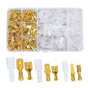 【送料無料】LIKENNY 平型端子セット 135個セット 絶縁スリーブ オス メス セットカバー付き オス メス セット 配線接続 圧着端子連鎖形 差込 汎用 防水 修理 加工 自動車… (ゴールド)