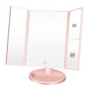 【送料無料】Vidafelic 化粧鏡 卓上 化粧ミラー 鏡 21個LED 拡大鏡 2/3倍 明るさ調節可能 180°回転 単4電池&USB 2WAY給電 三面鏡 卓上 女優ミラー