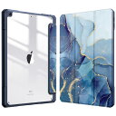 Fintie iPad 10.2 ケース iPad 第9 / 8 / 7世代 ケース 2021 2020 2019 透明バックカバー Apple Pencil 収納可能 三つ折スタンド スリープ機能 軽量 薄型 傷つけ防止 PU合成レザー TPU (モデル番号A2602、A2603、A2604、A2605)(柄 X マーブルブルー)(2)