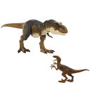 マテル ジュラシックワールド(JURASSIC WORLD) ダメージ ひかる T-レックス&ヴェロキラプトル【恐竜フィギュア2体セット】【全長約49cm&19cm】【恐竜 おもちゃ】【4才~】【プレゼント】 HNY82