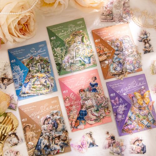 【送料無料】Alideco 240枚フレークシール コラージュ 素材 レースユートピアステッカー レトロ花蝶キ..