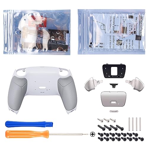 【送料無料】eXtremeRate ps5コントローラーBDM-010&BDM-020に対応用プログラムできる背面パドル金属バージョンライズリマップキット、ps5コントローラーに対応用アップグレードボードとラバー付き再設計された白いバックケース＆シルバー背面ボタンアタッチメント‐ps5