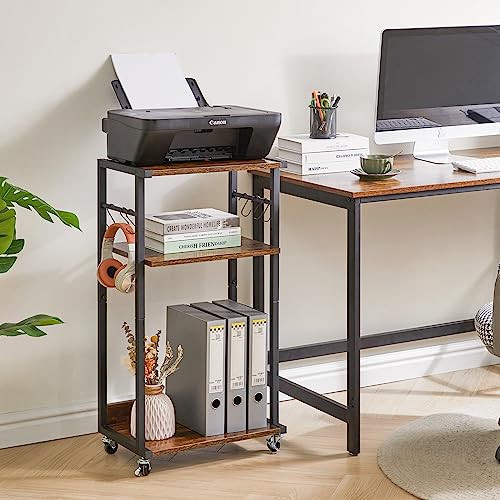 【送料無料】YMYNYモバイルプリンタスタンド 3段プリンタテーブル 木製ラック付きカート 落下防止パネ..