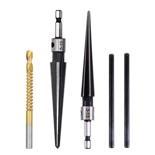 【送料無料】KIMLONTON テーパーリーマー5個セット 高炭素鋼 5刃T型リーマー六角軸 孔開範囲φ3-13mmとφ..