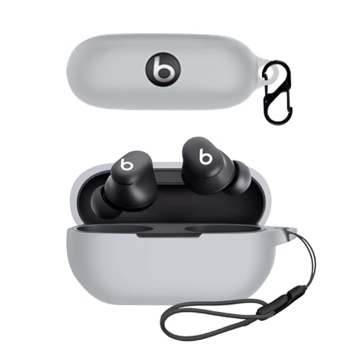 【送料無料】For Beats Solo Buds 用 ケース カバー 【NOUKAJU】 ワイヤレス イヤーホン シリコン 保護ケース （ストラップ付き+カラビナ付き） 落下防止 キズ防止 耐衝撃 装着充電可能 防水 防塵 (グレー)