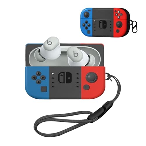 【送料無料】For Beats Solo Buds 用 ケース カバー 【NOUKAJU】 ワイヤレス イヤーホン シリコン 保護ケース （カラビナ付き+ストラップ付き ） 落下防止 キズ防止 耐衝撃 装着充電可能 防水 防塵 (レッド)