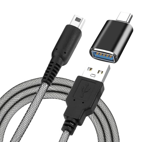 【送料無料】aceyoon 3DS 充電器 USB 充電ケーブル 1.5M 黒い網目デザイン USB メス to Type-C オス 変換アダプター付き New 3DS New 3DS LL 3DS LL 2DS 2DS LL DSi にも対応