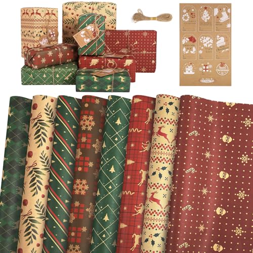 【送料無料】LEMESO クリスマス ラッピングペーパー 包装紙 8枚入 大判 50x70cm 半才 クリスマスプレゼ..