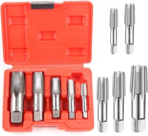 【送料無料】ziyue 管用 ねじ修復NPTタップ 5個セット 管用タップ 3/4 1/2 3/8 1/4 1/8 ねじ切りタップ 高炭素鋼 耐久性 パイプ内ねじ修復用 パイプタップ ネジ山補修キット 専用収納ケース付き