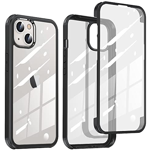 【送料無料】【両面！全面保護！】McDuLL iPhone 14 シリーズ 用 ケース 6.1 インチ 360度保護 9H強化ガラス+PC素材+TPUバンパー 耐衝撃性 擦り傷防止 薄型 Qi充電対応 軽量 落下防止 指紋防止(ブラック)