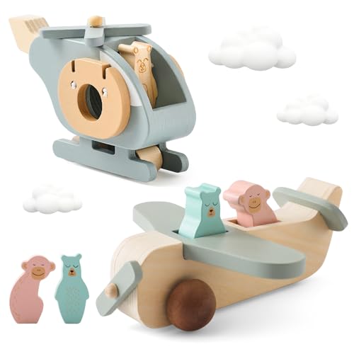 【送料無料】Etucdose 飛行機 ヘリコプター おもちゃ 乗り物おもちゃ 2点セット 木製 知育玩具 柔らか..