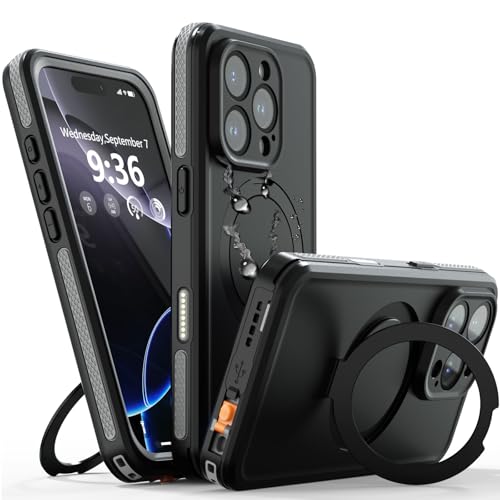 【送料無料】【防水・スタンド機能・MagSafe対応】UMITTOS iPhone 16 Pro 用 ケース 防水 衝撃吸収 水中撮影対応 顔認証対応 全面保護 完全防水 防雪 防塵 滑り止め 手持ちやすい 頑丈 耐衝撃 ストラップ付き 雨の日、お風呂など適用 防水ケース（6.3インチ）