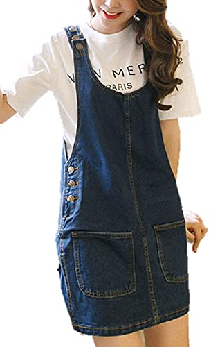 【送料無料】[Ressh.N] デニムワンピース サロペット 吊りスカート ポケット付き 体型カバー レディー..