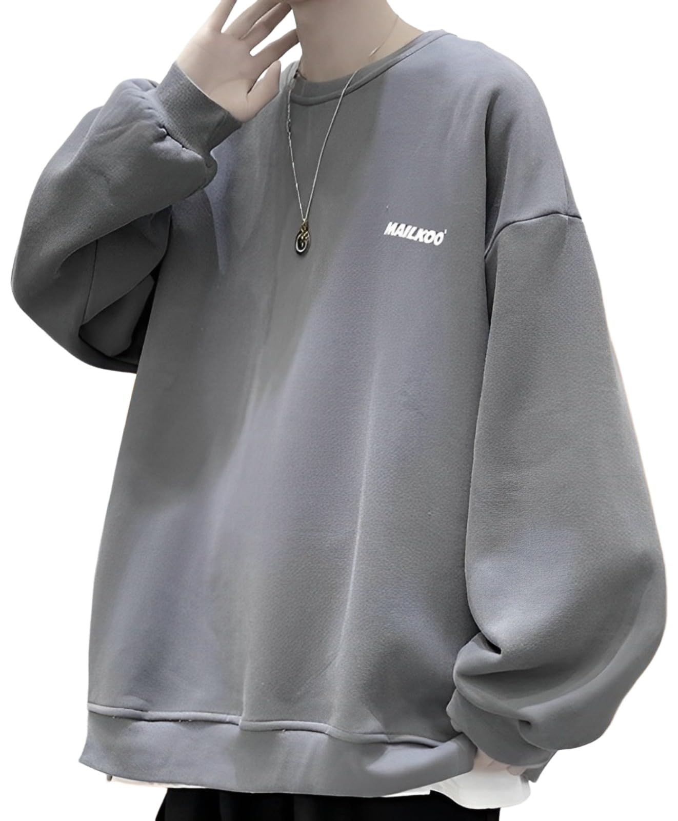 【送料無料】[aspersio] [アスペルシオ] クルーネック おしゃれトレーナー ワンポイント ロゴデザイン 襟なし プルオーバー メンズ 色：ヘザーグレー、サイズ：XL