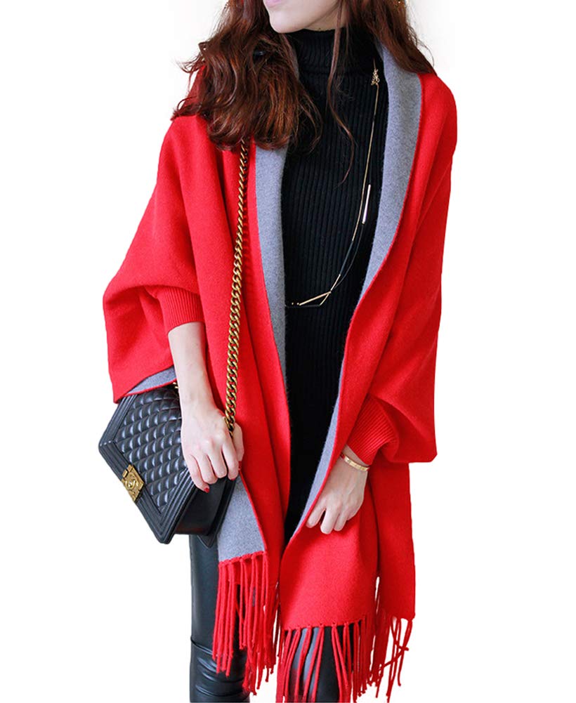 【送料無料】[ASARANS] コーディガン ショール ストール レディース コート アウター カーディガン 羽織 おしゃれ 可愛い 色：レッド、サイズ：Free Size