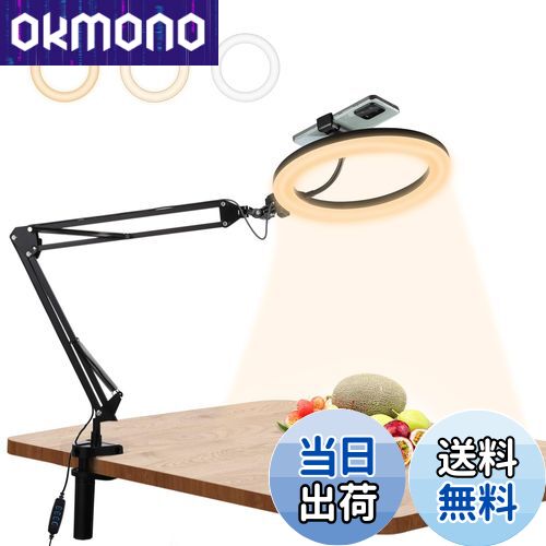 【送料無料】PULUZ LEDリングライトアーム式 26cm 俯瞰撮影用ライト スマホスタンド 料理撮影照明ライ..