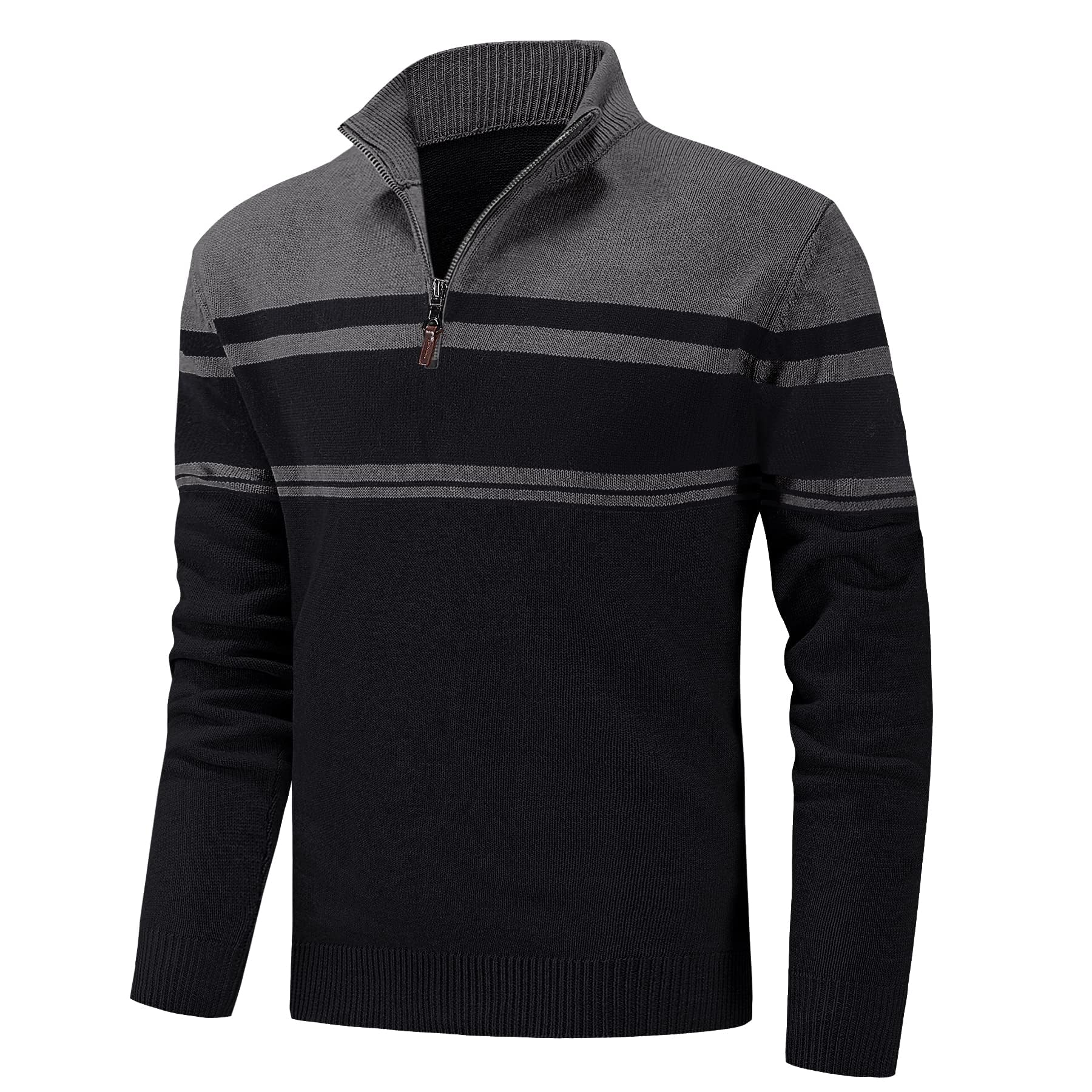 【送料無料】[KEFITEVD] セーター メンズ タートルネック インナー 長袖 ハーフジップ ゴルフ ウェア 大きいサイズ 防寒 ニット 無地 おしゃれ 暖かい ブラック L