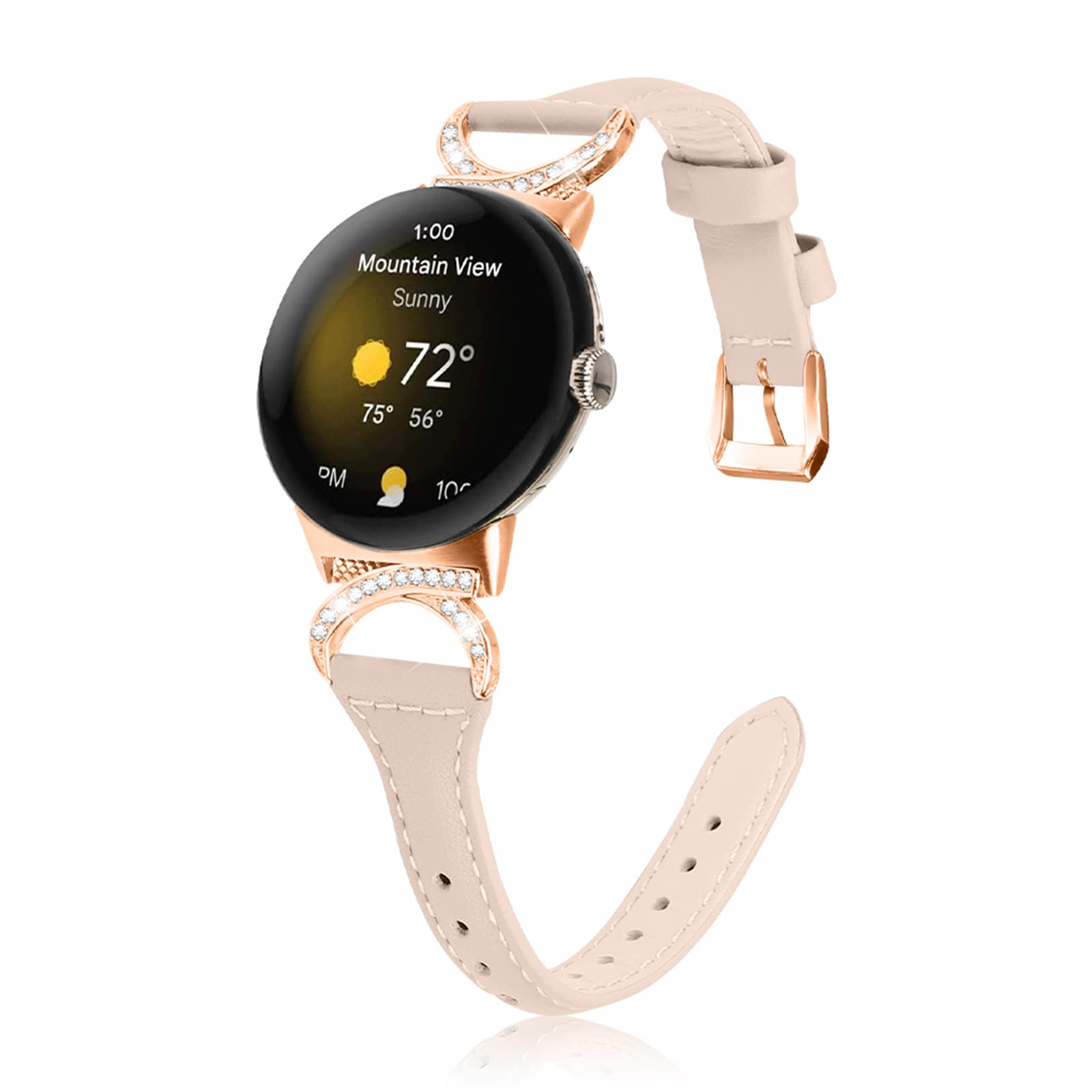 【送料無料】[HeeNia] レザーバンド Google Pixel Watch 4 41 mm/Pixel Watch 3 41 mm / 2 / 1 対応 ベルト 革 ダイヤモンド ストラップ スポーツバンド Google Pixel Watch 4 用 時計ベルト (アプリコット)