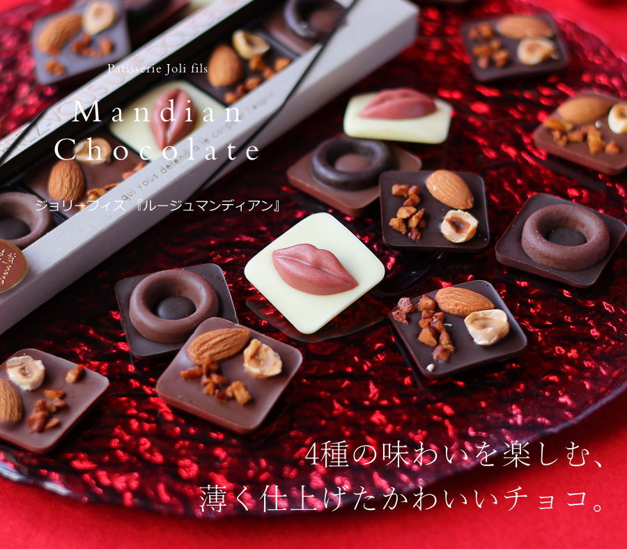 ホワイトデー チョコ ルージュマンディアン 5枚入り（手提げ袋付き） チョコレート マンディアン うすはり ナッツ くちびるチョコ 板チョコ アーモンドチョコ かわいい おしゃれ 高級 ギフト 人気 お返し スイーツ 職場 ジョリーフィス 広島 WD