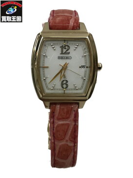 SEIKO セイコー ルキア デイト 電波ソーラー 1B22-0BG0 レザーベルト ピンク【中古】