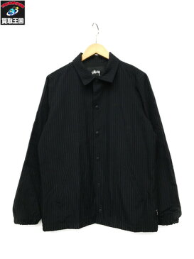 STUSSY　ストライプコットンコーチジャケット 黒 (S)【中古】