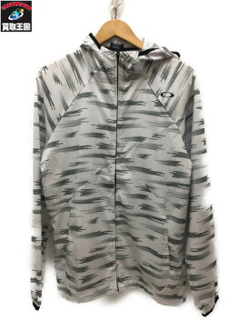 OAKLEY ENH CLOTH HOODY 総柄クロスジップアップナイロンパーカー (L) ホワイト【中古】[▼]