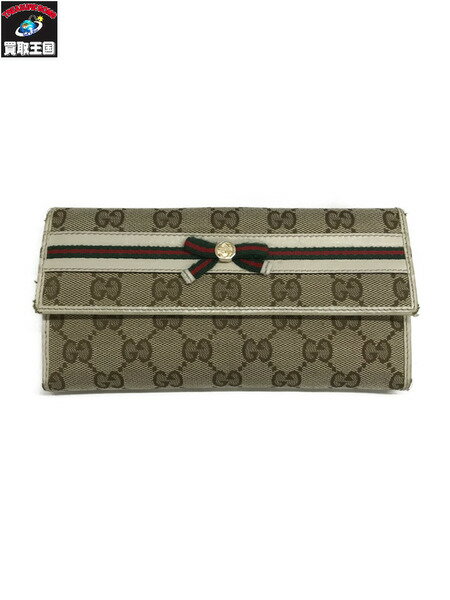 GUCCI/GGキャンバスリボンウェブシェリーライン/ロングウォレット【中古】