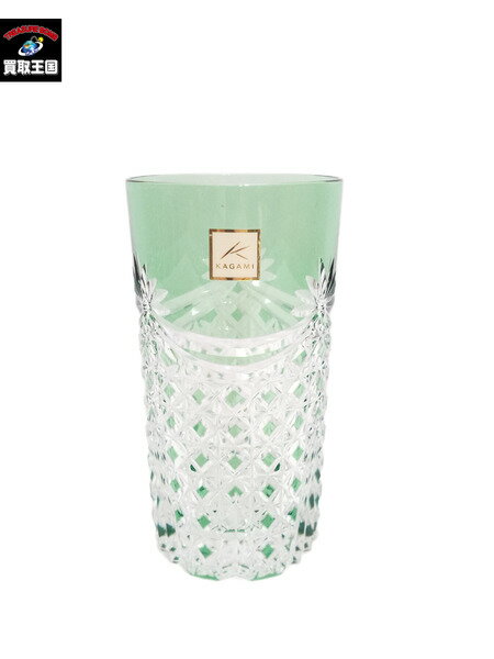 江戸切子グラス カガミクリスタルロックグラス2835緑 【中古】