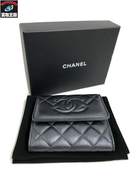 CHANEL キャビアスキン三つ折り財布【中古】 ▼