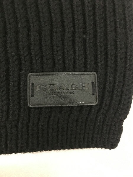 COACH ボーダーウールマフラー ブラック【中古】[▼]