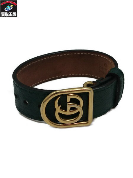 GUCCI GGマーモント レザーブレスレット グリーン【中古】 ▼