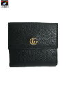 GUCCI/GGプチマーモント レザー フレンチフラップウォレット Wホック/二つ折り財布/BLK【中古】[▼]