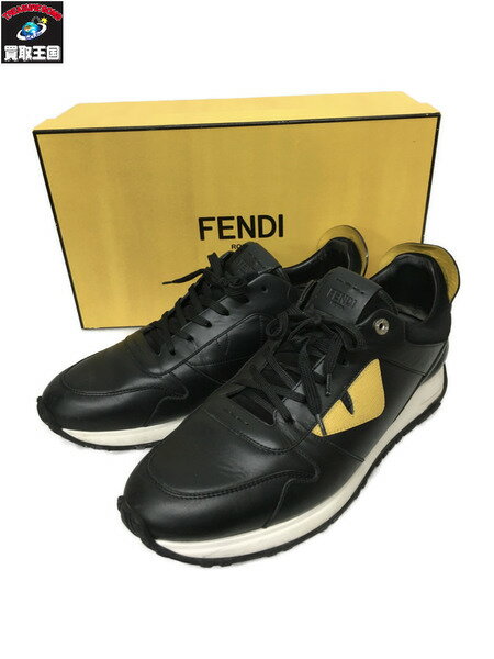 FENDI バグズ/モンスター/アイ スタッズ レザースニーカー 0935 (9) ブラック×イエロー【中古】[▼]