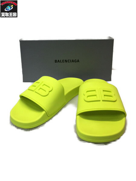 BALENCIAGA BBエンボスロゴ シャワーサンダル 42 656395 イエロー【中古】