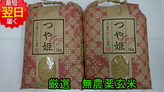 【令和5年産　新米】山形県産　無農薬　つや姫 ★玄米10kg送料無料※北海道、沖縄は発送見合わせております。