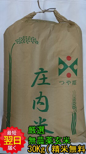 【令和5年産　新米】山形県産　無農薬　つや姫★玄米30kg（もしくは精米無料）送料無料※北海道、沖縄、離島は発送見合わせております。