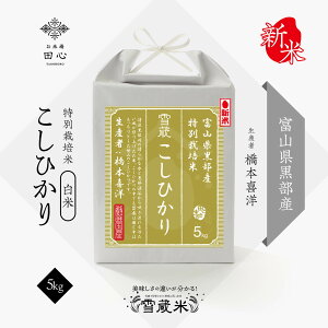 【送料無料】 新米 令和7年産 米 5kg 白米 精米 お米 ギフト 高級米 こしひかり コシヒカリ 富山県 黒部産 特別栽培米 雪蔵米 雪蔵保管|贈答品 お祝い 内祝い お祝い返し お歳暮|熨斗・ラッピング無料