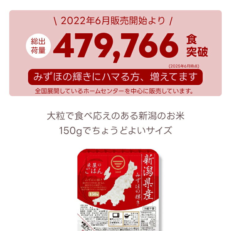 ちょいうどいい150gサイズ。ちょっと食べたい方にぴったりなパックごはん！大粒で食べ応えあり。　パックごはん 150g × 36食 24食 みずほの輝き 送料無料 少量 新潟産 新潟米 レトルト 備蓄 パック インスタント アウトドア 時短調理 キャンプ ソロキャン 車中泊 キャンプ飯 常備食 非常食 レンチン