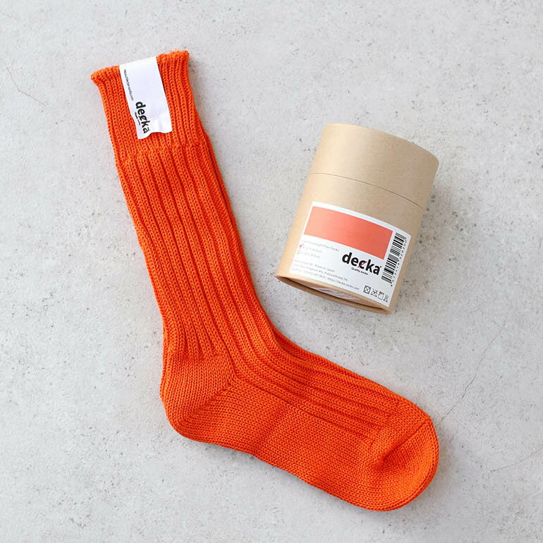 decka quality socks[デカクォリティソックス]CASED HEAVY WEIGHT PLAIN SOCKS ネオンオレンジ[靴下 ソックス リブソックス ローゲージ プレーン ミドル丈 シンプル 無地 厚手 レディース メンズ 女性用 男性用 日本製]☆