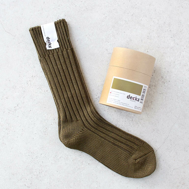 デカ 靴下 レディース 【ポイント最大46倍】decka quality socks[デカクォリティソックス]CASED HEAVY WEIGHT PLAIN SOCKS オリーブ[靴下 ソックス リブソックス ローゲージ プレーン ミドル丈 シンプル 無地 厚手 レディース メンズ 女性用 男性用 日本製]☆