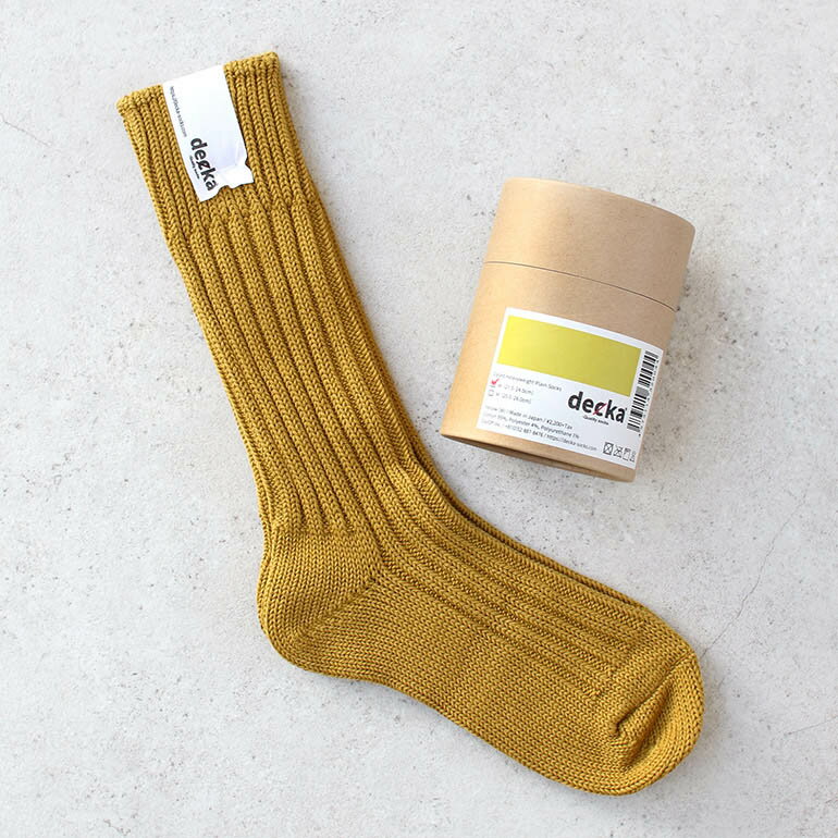 デカ 靴下 レディース 【ポイント最大46倍】decka quality socks[デカクォリティソックス]CASED HEAVY WEIGHT PLAIN SOCKS イエロー[靴下 ソックス リブソックス ローゲージ プレーン ミドル丈 シンプル 無地 厚手 レディース メンズ 女性用 男性用 日本製]☆【母の日ギフト】