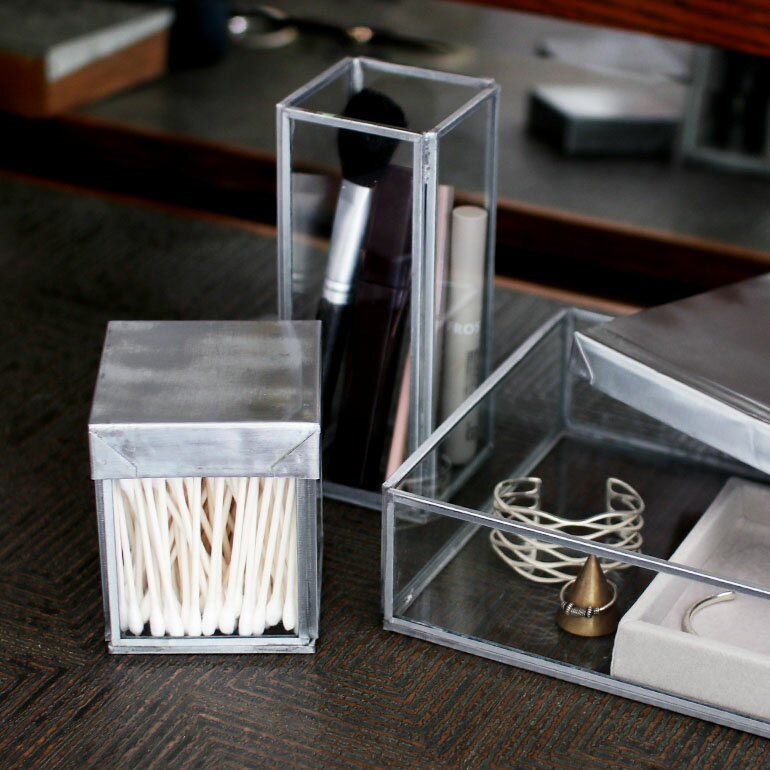 【ポイント最大46倍】PUEBCO[プエブコ]GLASS BOX WITH RECYCLE STEEL LID【Cotton Swab】[グラスボックスウィズリサイクルスチールリッド コットンスワブ 綿棒入れ ケース 蓋付ガラスケース 収納 ディスプレイ]☆ 2