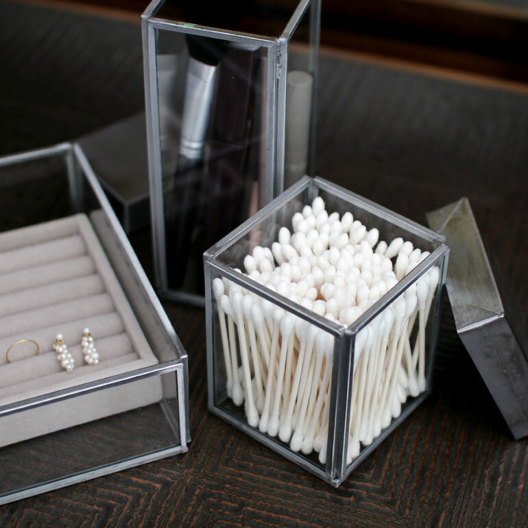 【ポイント最大46倍】PUEBCO[プエブコ]GLASS BOX WITH RECYCLE STEEL LID【Cotton Swab】[グラスボックスウィズリサイクルスチールリッド コットンスワブ 綿棒入れ ケース 蓋付ガラスケース 収納 ディスプレイ]☆ 3