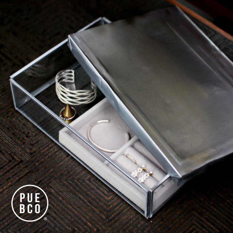 PUEBCO[プエブコ]GLASS BOX WITH RECYCLE STEEL LID【Jewelry Double】[グラスボックスウィズリサイクルスチールリッド ジュエリーケース アクセサリーケース 蓋付ガラスケース 収納 ディスプレイ]☆