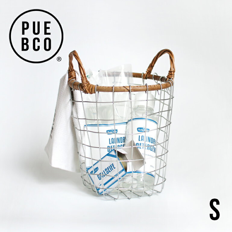 【マラソンポイント最大46倍】【ロングセラー】プエブコ｜ラタントップワイヤーバスケット S【PUEBCO RATTAN TOP WIRE BASKET S】 籐 持ち手付 整理 収納 インテリア]☆