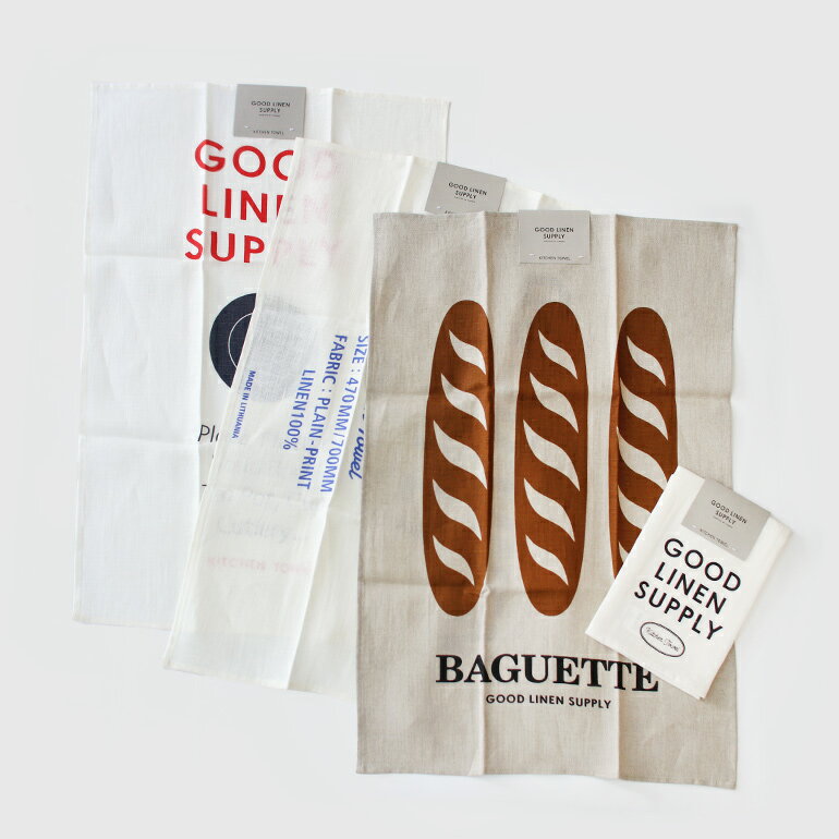 【5％OFFクーポン配布中】GOOD LINEN SUPPLY グッドリネンサプライ KITCHEN TOWEL PLAIN-PRINT キッチンタオル キッチンクロス ふきん 布巾 食器拭き リネン 麻 吸水 速乾 ループ付 ロゴ プリント 70×47cm ☆