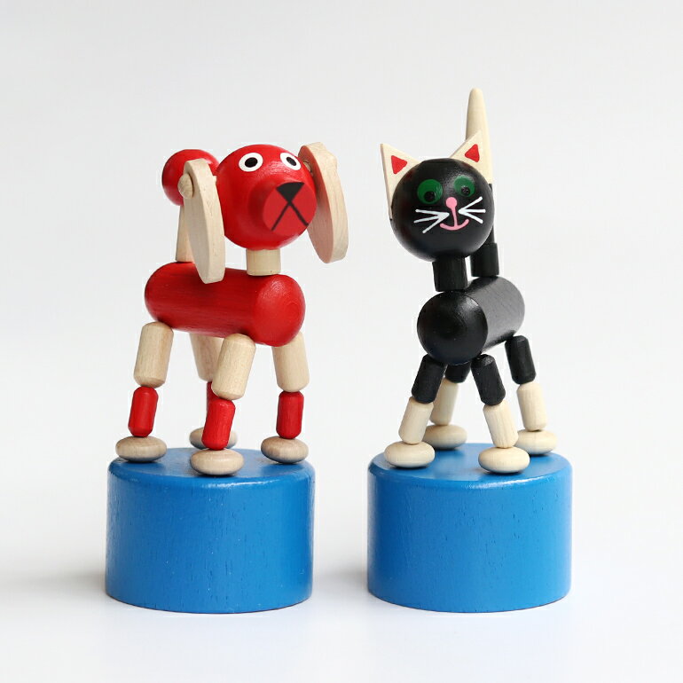 【5％OFFクーポン配布中】DETOA デトア Wooden Push Up Toy Dog Black Cat プッシュトイ チェコ ハンドメイド 犬 猫 オブジェ